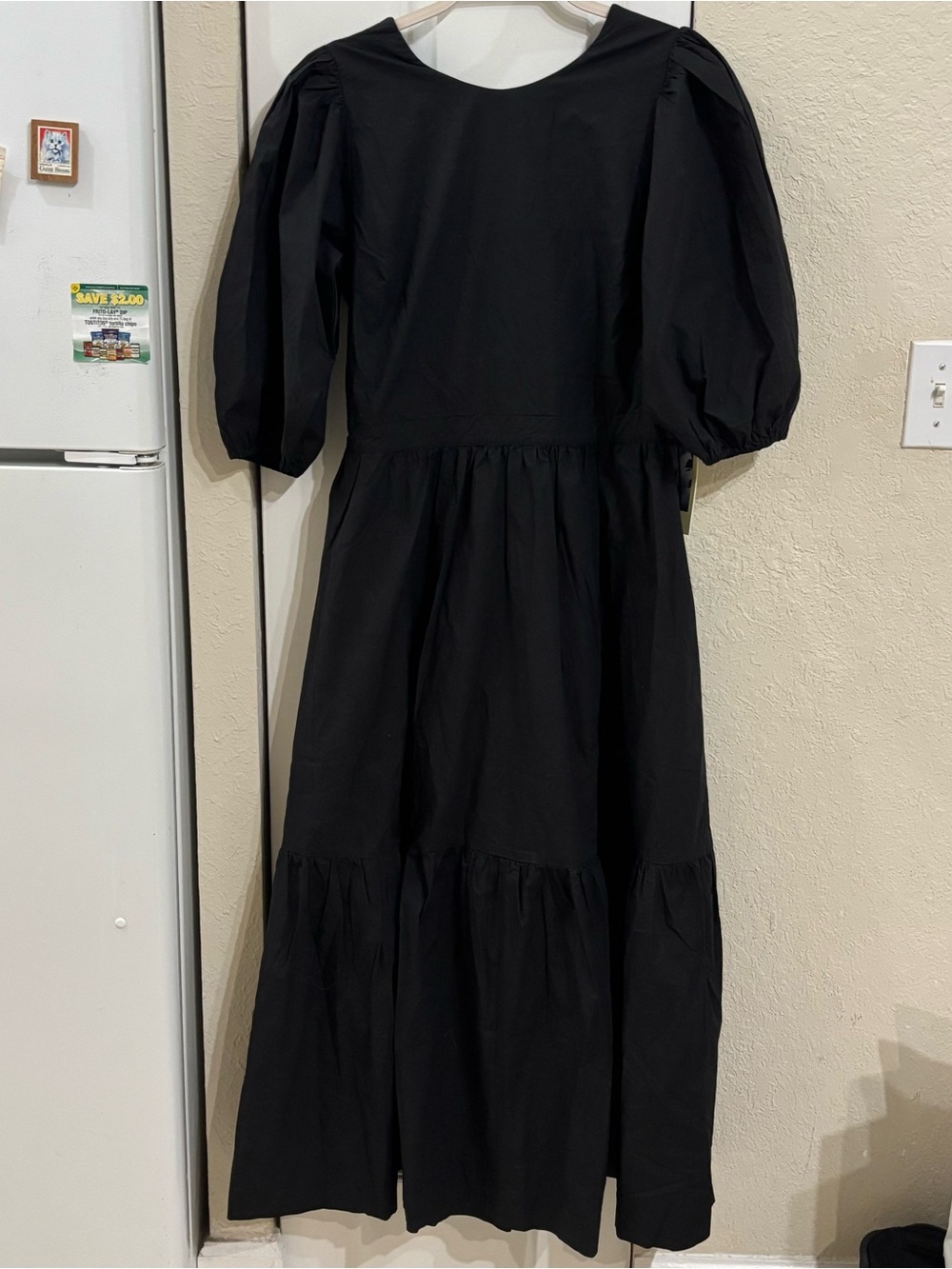 TROVATA BIRDS OF PARADIS DAPHNE Poplin Tiered MIDI DRESS BLACK Medium - Picture 6 of 14